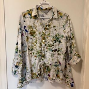 Multi-Coloured Kenar Women's Button Up Longsleeve Sleeve Blouse Linen Viscose